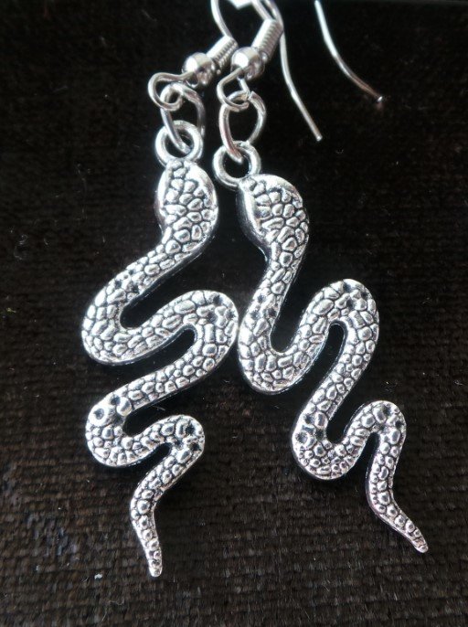 Серьги Змея, черненый металл, 5 см
